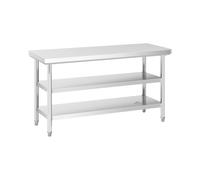 Tavolo acciaio inox - ECO - 150 x 60 cm - 600 kg - Ripiano intermedio - Royal Catering RCWT-150X60-3L-E