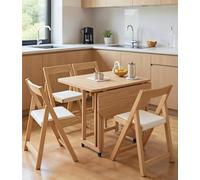 Tavolo allungabile a doppia anta ribalta da 140 cm/55 pollici, set da pranzo moderno for cucina con 4 sedie, tavolo da pranzo pieghevole in legno for piccoli spazi