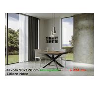 Tavolo Allungabile con 3 allunghe VOLANTIS EVOLUTION 90x120xh77 cm estensibile fino a 224 cm Allunghe da 52 cm, gambe in ferro verniciato colore Noce noce