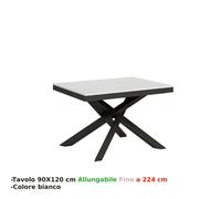 Tavolo Allungabile con 3 allunghe VOLANTIS EVOLUTION 90x120xh77 cm estensibile fino a 224 cm Allunghe da 52 cm, gambe in ferro verniciato colore BIANCO FRASSINO bianco