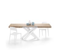 Tavolo Allungabile Emma 140(220)x90 cm, Quercia con Gambe Incrociate Bianche