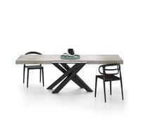 Tavolo Allungabile Emma 160(240)x90 cm, Grigio Cemento con Gambe Incrociate Nere