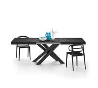 Tavolo Allungabile Emma 160(240)x90 cm, Nero Cemento con Gambe Incrociate Nere