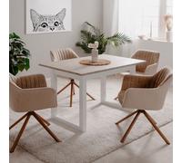 Tavolo allungabile Houston 80B con struttura bianca e piano sabbia 120x75x80 cm.