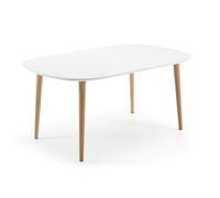 Tavolo allungabile Oqui MDF laccato bianco, gambe in massello di faggio 160(260)x 100cm