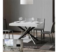 Tavolo Allungabile Piano Frassino Bianco FAMAS 90x130xh77 cm estensibile fino a 234 cm tutto in legno di Frassino telaio antracite bianco