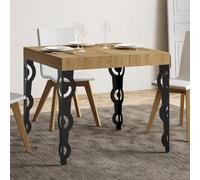 Tavolo Allungabile Quadrato Quercia natura Karamay 90x90xh77 cm estensibile fino a 246 cm tutto in legno di Frassino telaio antracite quercia