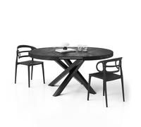 Tavolo Allungabile Rotondo Emma, 120-160 cm, Nero Cemento con gambe Incrociate Nere