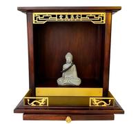 Tavolo Altare Buddha Con Vassoio Portaoggetti Supporto Da Parete E Tavolo Per Santuario Buddista Palissandro Invecchiato Di 20 Anni Per Meditazione E Esposizione Oggetti Sacri(Brown,48CM/18IN)