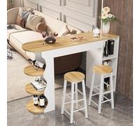Tavolo alto industriale con 2 sgabelli da bar, 160 x 100 cm, set da pranzo per cucina e sala da pranzo, finitura marrone, elegante tavolo per interni moderni