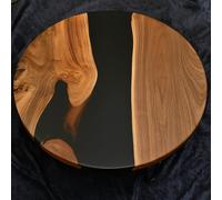 Tavolo Angolare Rotondo In Epoxy In Legno Con Piano Unico In Resina