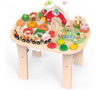 Tavolo attività in Legno per Bambini 1 Anno, Labirinto di Perline, Tavolo Multiattivita Giochi Montessori Sortatore di Forme e Pista del Trenino, Centro Educativo Sensoriale 12+ Mesi