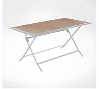 TAVOLO AZUA FISSO CM 150X80 ALLUMINIO BIANCO E PIANO EFFETTO LEGNO