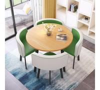 Tavolo Balcone con Sedie Tavolo Salvaspazio Cucina Piccolo Tavolo Rotondo da Ufficio con 1 Tavolo e 4 Sedie, Ideale for Riunioni e Negoziati(Wood green)