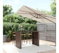 Tavolo Bar con Piano in Vetro Marrone 145x80x110 cm Polyrattan, Elegant Outdoor Bistro Table with Tempered Glass Weather-Resistant PE Rattan & Powder-Coated Steel Frame for Garden, Patio, Terrace
