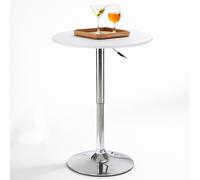 BAKAJI Tavolo da Bar Girevole Rotondo con Altezza Regolabile da 70 a 91 cm, Tavolino Alto Tondo per Ristoranti con Diametro Piano 60 cm, Struttura in Metallo Cromato Ideale per Soggiorno, Bianco