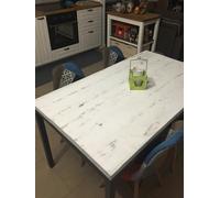 Tavolo base ferro antracite e piano con legno massello shabby bianco 150 x 80