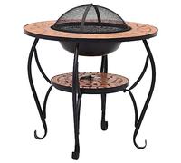 Tavolo Braciere Mosaico Terracotta 68 cm | Acciaio e ceramica, barbecue 3 in 1, con rete di sizza e attizzatoio, per giardino e patio
