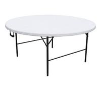 Tavolo catering rettangolare/tondo In HDPE bianco ed acciaio verniciato. Pieghevole, con maniglia per il trasporto (Diametro 160 cm)