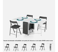 Tavolo chiudibile con portasedie e 6 sedie NERE PIPER laminato con ruote cornice Laminata 172x92x73h Archimede richiudibile in 34 centimetri prodotto consegnato Montato