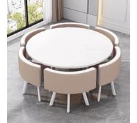 Tavolo compatto da 7 pezzi per sala da pranzo con 6 sedie per cucina aziendale salvaspazio scrivania in MDF color cachi