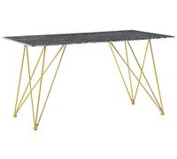 Tavolo con Piano Effetto Marmo Nero in Vetro Gambe Oro 140 x 80 cm
