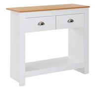 Tavolo consolle 85 x 35 x 76 cm, colore bianco/rovere, design moderno, sottile, con cassetti e vano portaoggetti