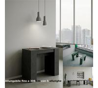 Tavolo Consolle Allungabile Big Basic fino a 308 cm con 5 elementi da 52 cm, tutto in legno di Frassino 90x48xh77 cm colore Antracite antracite