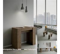 Tavolo Consolle Allungabile Big Basic fino a 308 cm con 5 elementi da 52 cm, tutto in legno di Frassino 90x48xh77 cm colore noce noce