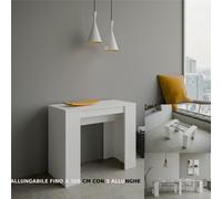 Tavolo Consolle Allungabile Big Basic fino a 308 cm con 5 elementi da 52 cm, tutto in legno di Frassino 90x48xh77 cm colore bianco frassino bianco