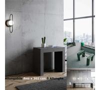 Tavolo Consolle Allungabile Big Bianco EMY fino a 302 cm con 5 elementi da 52 cm, tutto in legno di Frassino 90x42xh76,8 cm colore Antracite antracite