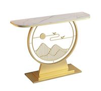 Tavolo consolle con ripiano in roccia, tavolino da ingresso con gambe geometriche in metallo e base a doppio strato