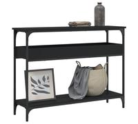Tavolo consolle con ripiano, nero, 100 x 29 x 75 cm, in legno e telaio in | Struttura sottile, gambe regolabili, supporto da parete incluso, superficie facile da pulire, versatile