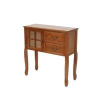 Tavolo consolle da ingresso moderno in legno massello con cassetti e ripiano aperto, sottile e stretto, per soggiorno, corridoio, dietro il divano, finitura noce chiaro (100 cm)