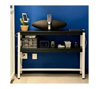tavolo consolle dietro divano A due ripiani Tavolino stretto, Tavolino ingresso con 2 ripiani, per una larghezza 40 cm Scrivania per computer/scrivanie/mobile porta piante(Black,55.1"(140cm) L)