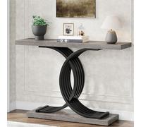 Tavolo consolle d'ingresso con gambe geometriche in metallo, stretto finto marmo legno divano tavolo per soggiorno o corridoio, mobili con accento marrone