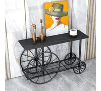 Tavolo consolle in ferro battuto con finitura anticata con ruote rettangolari glamour, base nera, espositore per soggiorno, corridoio, corridoio, tavolo d'accento per portico o parete