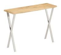 Tavolo consolle in legno di mango massiccio con bordo vivo e gambe a X | Legno tropicale massiccio, bordo naturale, gambe in acciaio, stile industriale, pezzo unico