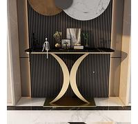 Tavolo consolle in pietra antigraffio, rettangolare, alto 31,49" in stile italiano, con lastra di roccia, ingresso al portico, decorazione da parete per la casa, scrivania con base dorata, piano nero