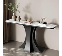 Tavolo consolle industriale, moderno tavolo da ingresso con base geometrica, tavolo da esposizione in finto marmo per soggiorno, corridoio e atrio, soluzione salvaspazio (bianco, 99,8 x 30 cm)