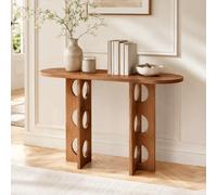 Tavolo Consolle Legno Massello,Piano Ovale Supporti Intagliati Circolari