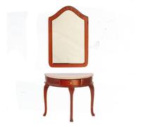 Tavolo Consolle Mezza Luna Con Specchio In Noce Miniature Per Casa Delle Bambole