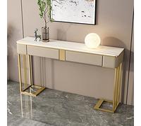 Tavolo consolle moderno bianco, supporto TV stretto con ripiani portaoggetti e 2 cassetti, elegante tavolino per soggiorno e camera da letto, tavolino compatto per divano (120 x 35 x 85 cm)