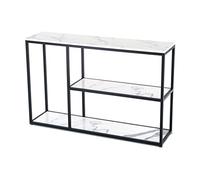 Tavolo consolle moderno con base rettangolare e 3 ripiani, ideale per spazi a parete, corridoio laterale, ingresso o dietro il divano, design contemporaneo stretto per un arredamento elegante