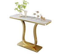 Tavolo consolle moderno in finto marmo con base a forma di U, tavolo d'accento per ingresso per corridoio o dietro il divano, eleganti gambe in metallo dorato, 120 cm