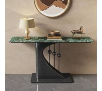 Tavolo consolle moderno stretto con contenitore, elegante tavolo da ingresso per corridoio, atrio, con base in metallo, verde e nero, 150 cm, perfetto per soggiorno e ufficio