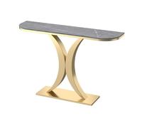Tavolo consolle moderno, tavolo stretto per corridoio con piano in finto marmo e gambe in metallo cerchi dorati, ideale per soggiorno, ingresso e dietro il divano (100 x 30 cm)