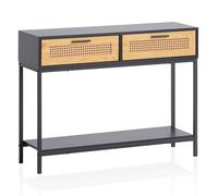 Tavolo consolle nero 100 x 30 x 75 cm design credenza corridoio | tavolino sottile con treccia viennese | Tavolo da corridoio con cassetti e ripiano, tavolo lungo alto rattan