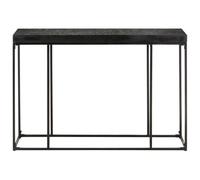Tavolo Consolle Nero 110x35x76 cm in Massello di Acacia e Mango | Legno massello acacia e mango, finitura nera, acciaio verniciato a polvere, motivi intagliati, uso come tavolino o ingresso,