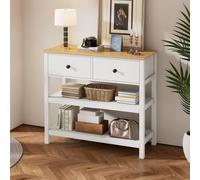 Tavolo consolle retrò, consolle mobile in legno stretto, consolle per ingresso con cassetti e ripiani aperti per corridoio, ingresso e soggiorno, 85 x 35 x 77 cm bianco+naturale